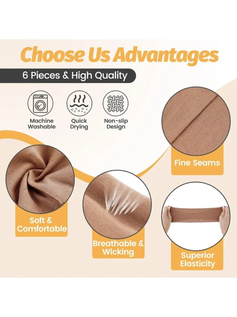 Women Elastic 6 Pack Headbands Stretchy Sports Sweatbands Non Slip Hair Bands